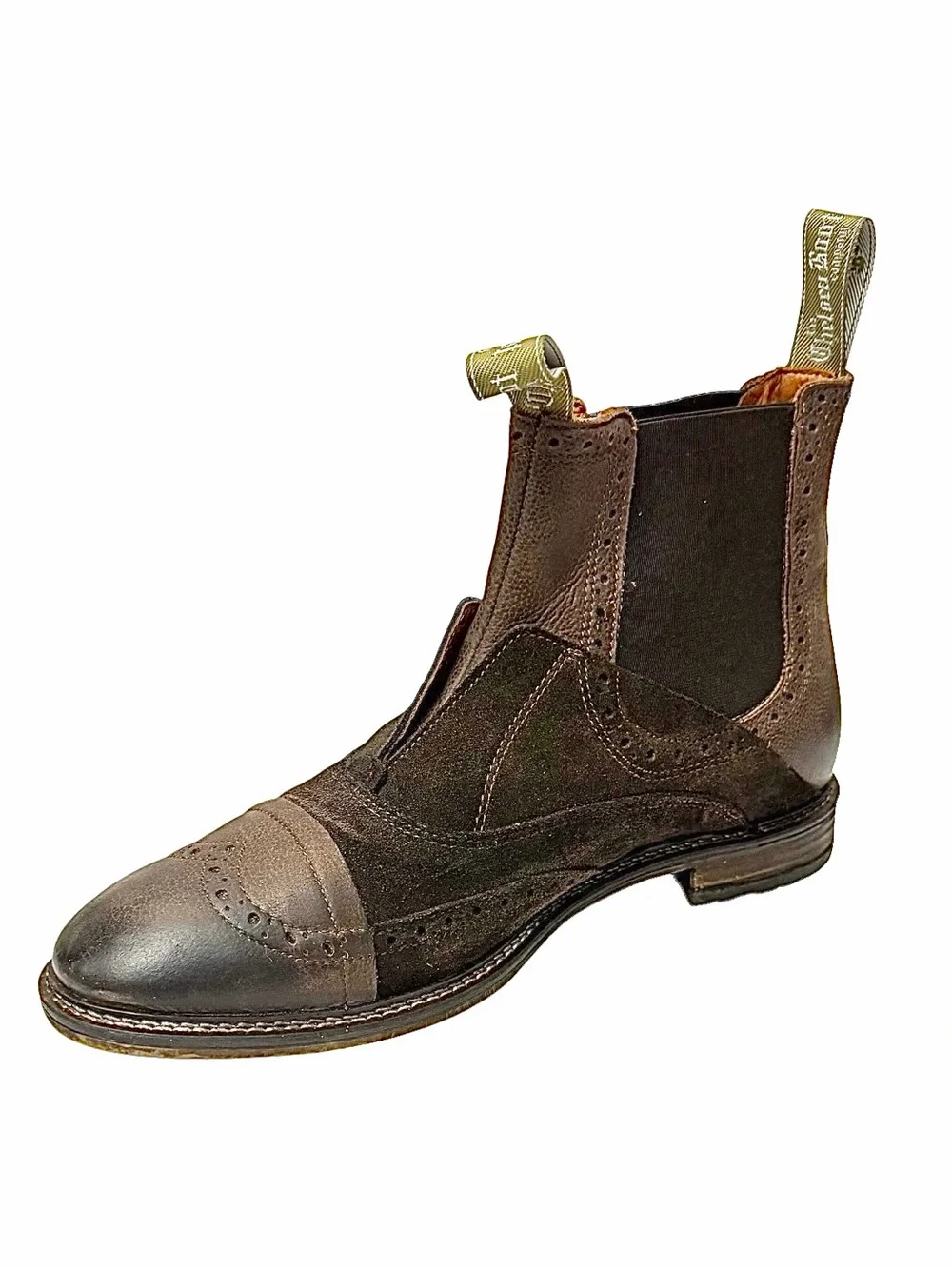 THE CHELSEA BOOT CO Men's No Lace Boot | Brown Leather and Suede Combo Size 12